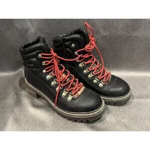 Brenley Women's Buckle Lace-up & Zip Black Leather Combat Boots Size 7.5 - EUC